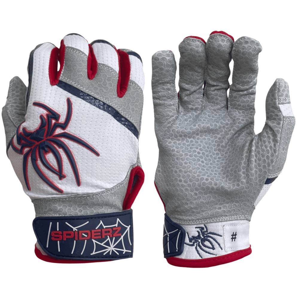 quiet hunting gloves -  2022 Spiderz PRO Model Batting Gloves: White/Navy/Red