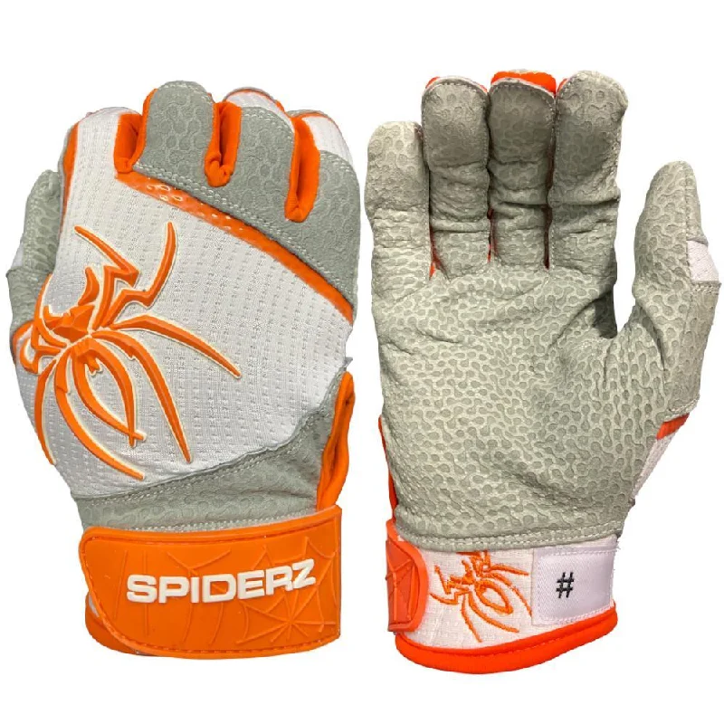 camouflage hunting gloves -  2022 Spiderz PRO Model Batting Gloves: White/Orange