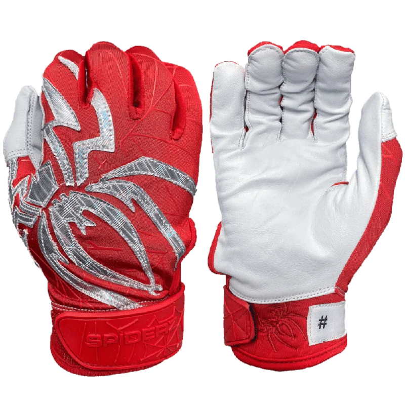 padded work gloves -  2022 Spiderz PRIZM Batting Gloves: Red/Silver