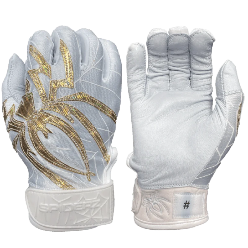 non-slip work gloves -  2022 Spiderz PRIZM Batting Gloves: White/Gold