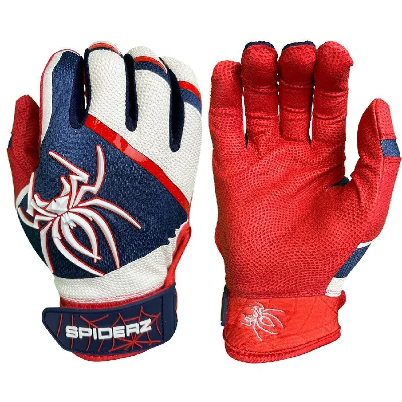 padded tennis gloves -  2023 Spiderz Pro Model Batting Gloves: White/Red/Navy