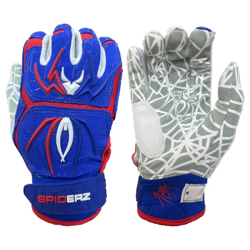 light fishing gloves -  2024 Spiderz Hybrid Batting Gloves: Blue/Red/White