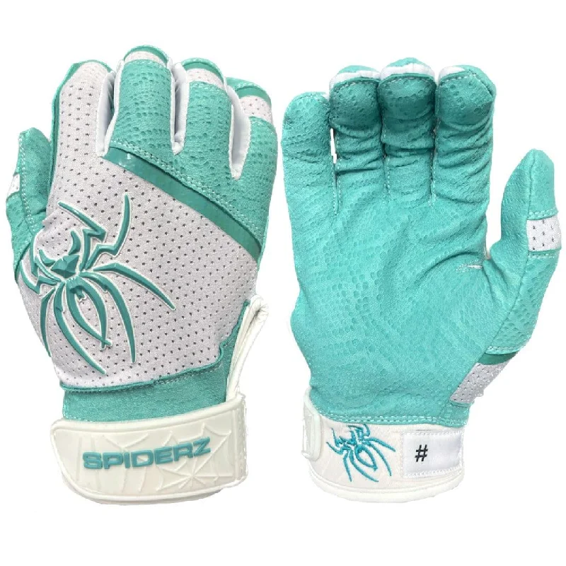 non-slip golf gloves -  2024 Spiderz PRO Edition Batting Gloves: White/Turquoise