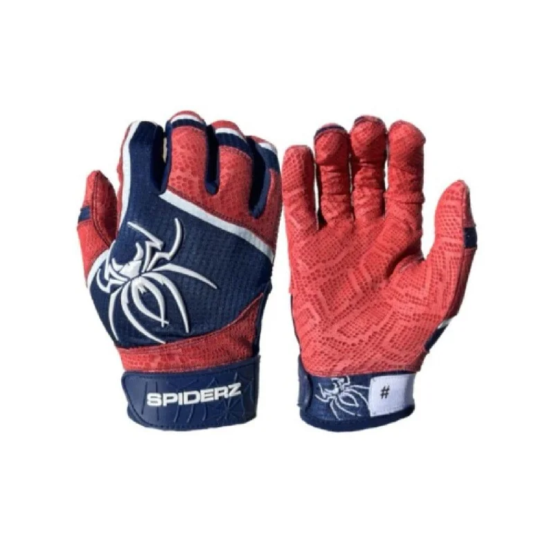 durable ski gloves -  2024 Spiderz Pro Model Batting Gloves: Navy/Red/White