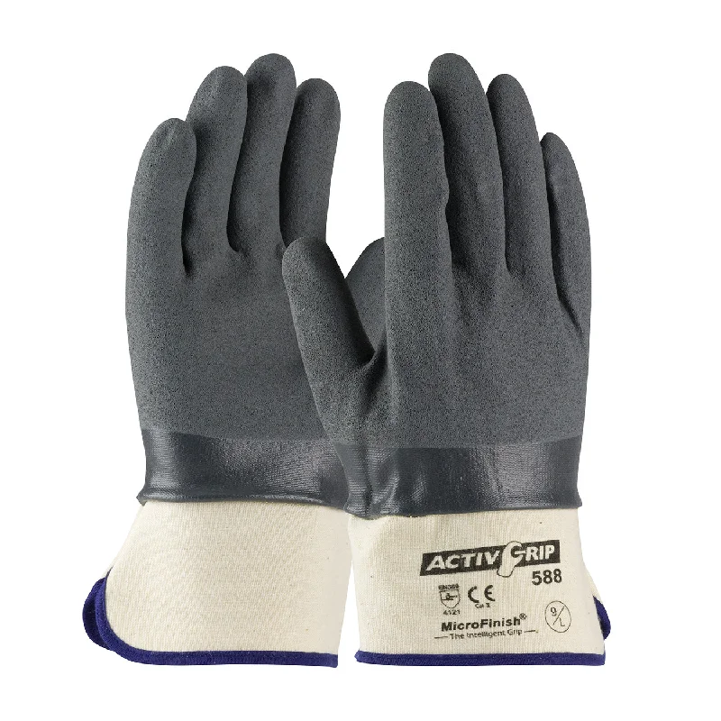 durable hunting gloves -  ActivGrip 56-AG588 Nitrile Coated with Cotton Liner and MicroFinish Grip Cuff  Safety Glove (One Dozen)