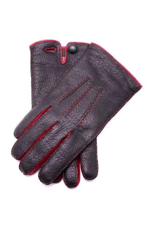 light cleaning gloves -  Black & Red Cashmere Lined Peccary Gloves