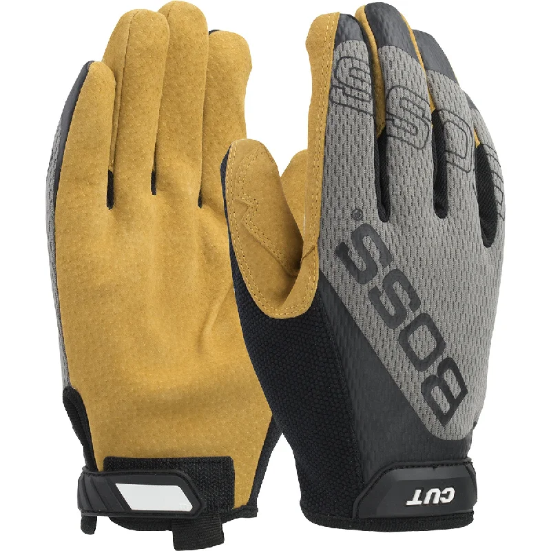 durable cleaning gloves -  Boss 120-MC1325T Premium Pigskin Leather Palm with Mesh Fabric Back and Para-Aramid Cut Lining Safety Glove (One Dozen)