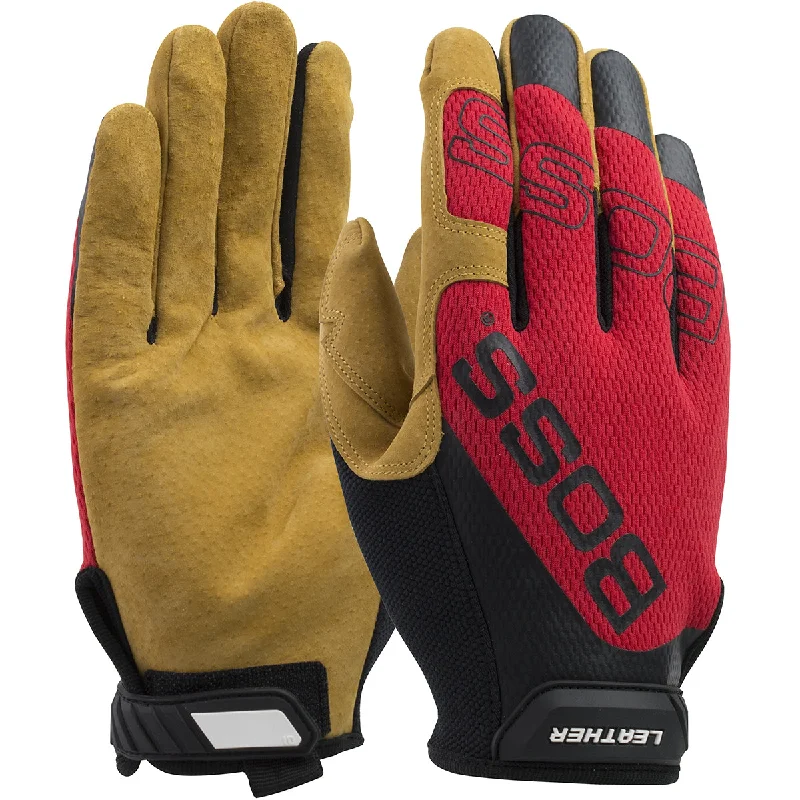 durable safety gloves -  Boss 120-ML1350T Premium Pigskin Leather Palm with Mesh Fabric Back Safety Glove (One Dozen)