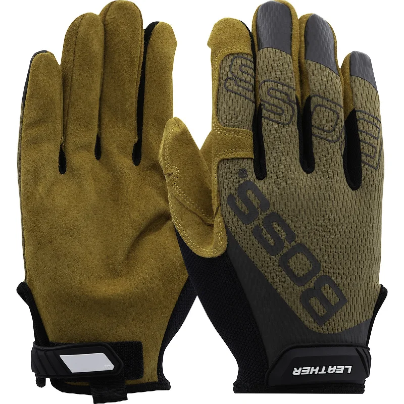 breathable safety gloves -  Boss 120-ML1360T Premium Pigskin Leather Palm with Mesh Fabric Back Safety Glove (One Dozen)