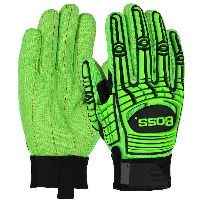 flexible kids gloves -  Boss 120-MP2100 TPR Impact Protection Green Corded Cotton Palm and Spandex Back Safety Glove(One Dozen)