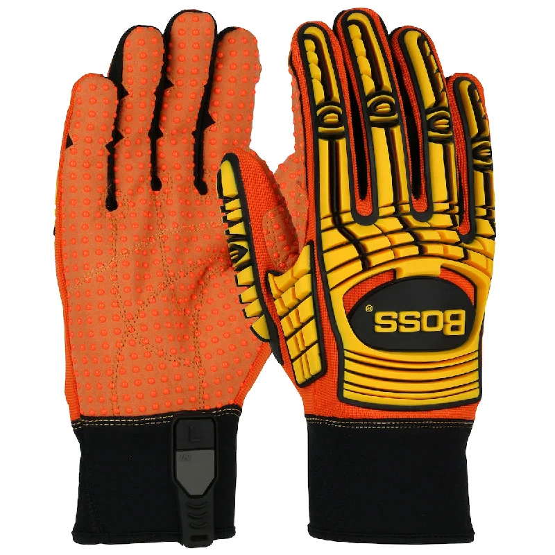 durable summer gloves -  Boss 120-MP2110 TPR Impact Protection Synthetic Leather Palm with PVC Dotted Grip Safety Glove (One Dozen)