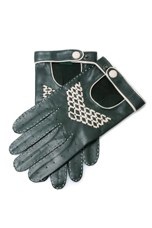 light ski gloves -  Racing Green & Cream Leather Driving Gloves