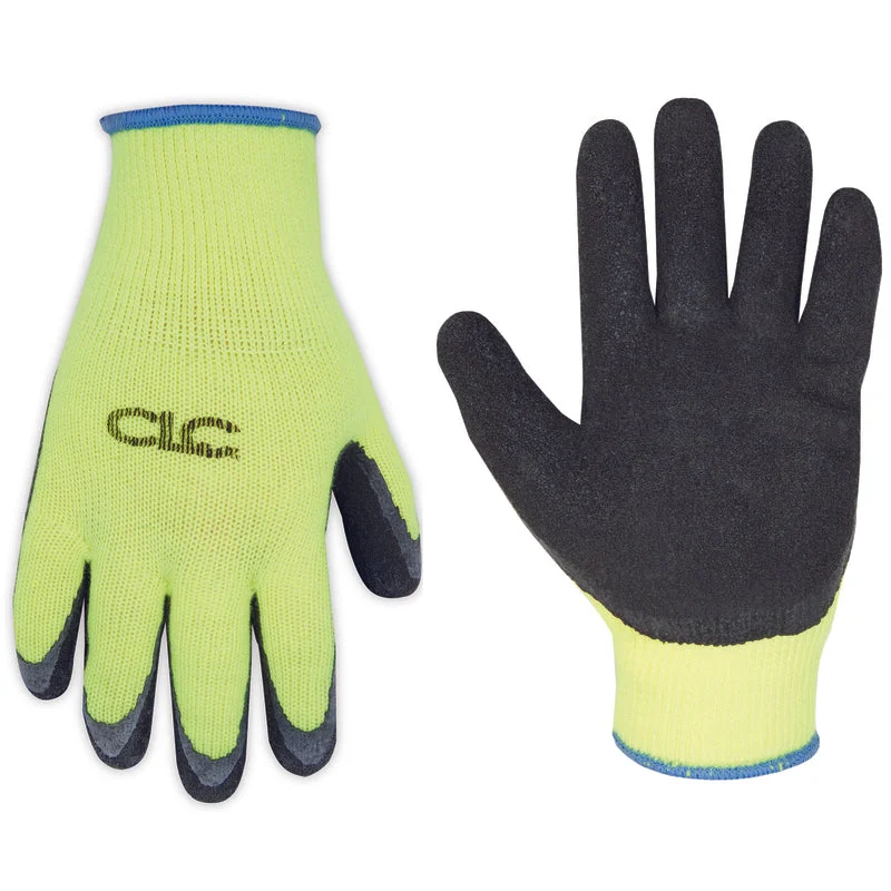 light winter gloves -  CLC Hi-Viz XL Polyester/Acrylic Latex Dipped Palm Black/Green Cold Weather Gloves