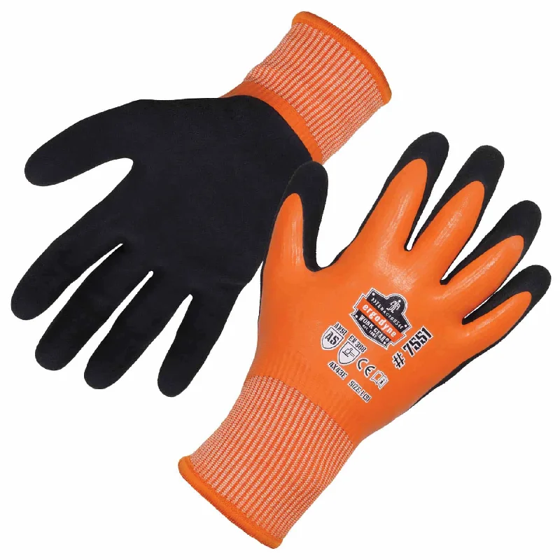 padded snowboard gloves -  Ergodyne 17672 7551 S Orange ANSI A5 Coated Waterproof CR Gloves