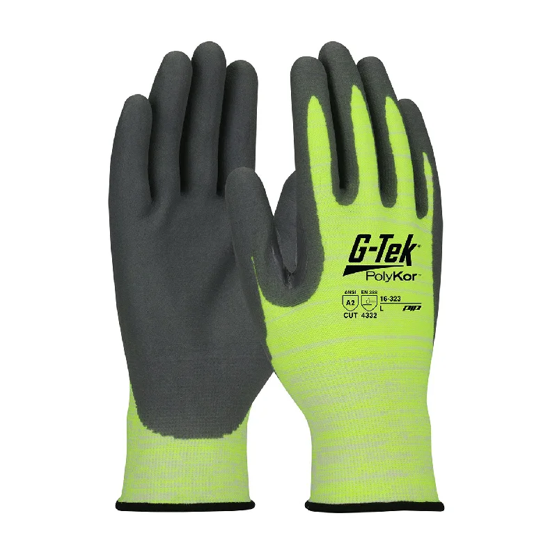 waterproof summer gloves -  G-Tek PolyKor 16-323 Hi-Vis Seamless Knit PolyKor Blended with Nitrile Coated Foam Grip Safety Glove(One Dozen)