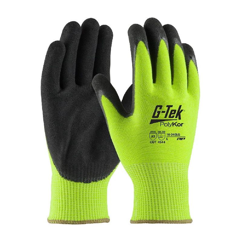 breathable fashion gloves -  G-Tek PolyKor 16-340LG Hi-Vis Seamless Knit Blended Glove with Double-Dipped Nitrile Coated MicroSurface Grip Safety Glove(One Dozen)