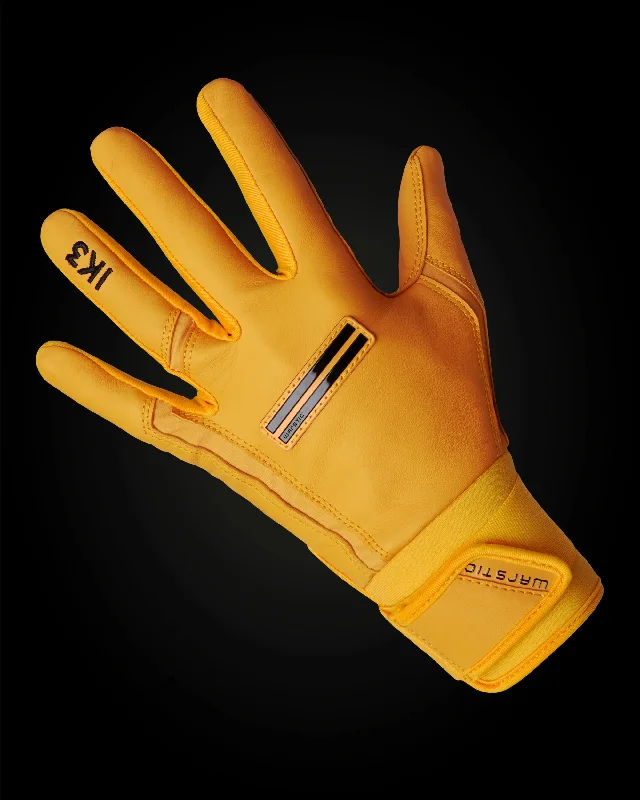 light safety gloves -  IK3 PRO CABRETTA LONG CUFF BATTING GLOVES "ATHLETIC GOLD"