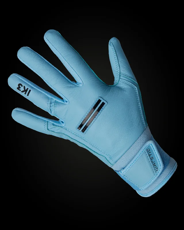 light work gloves -  IK3 PRO CABRETTA LONG CUFF BATTING GLOVES "LIGHT BLUE"