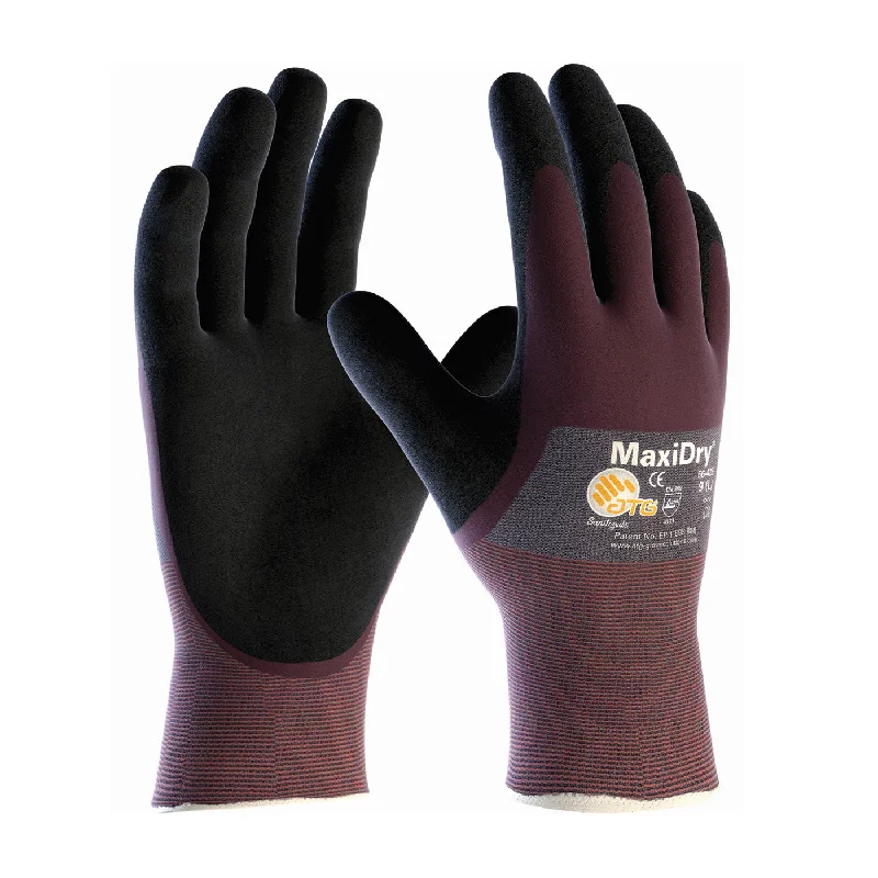 non-slip tennis gloves -  MaxiDry 56-425 3/4 Coated Ultra Lightweight Nitrile with Seamless Knit Nylon Liner Safety Glove (One Dozen)