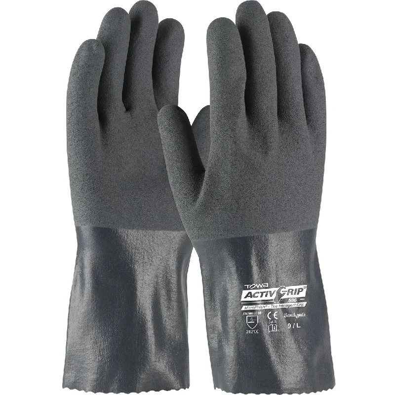 waterproof fishing gloves -  PIP 56-AG585 12" ActivGrip Nitrile Coated Cotton Liner MicroFinish Grip Safety Glove (One Dozen)