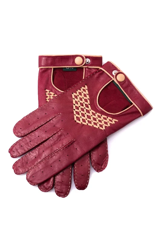 night vision gloves -  Racing Red & Sand Lamb Nappa Driving Gloves