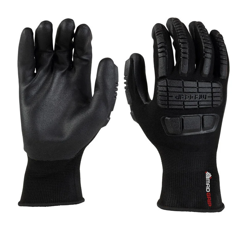 durable baseball gloves -  MadGrip Ergo Impact Unisex Coated Work Gloves Black XL 1 pair