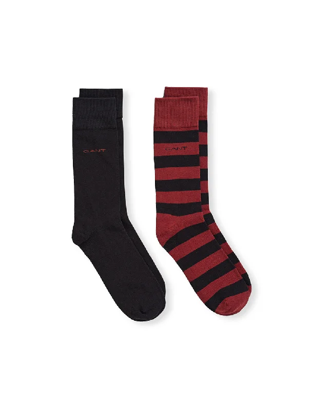 sock returns knee -  Barstripe & Solid Socks 2 Packs-Burgundy