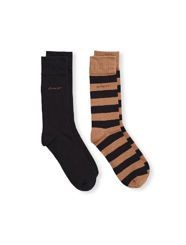 sock comfort knee -  Barstripe & Solid Socks 2 Packs-Roasted Walnut