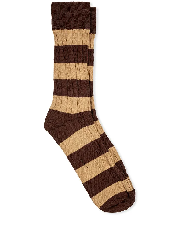 sock washing knee -  Cable Barstripe Socks Cocoa Bean