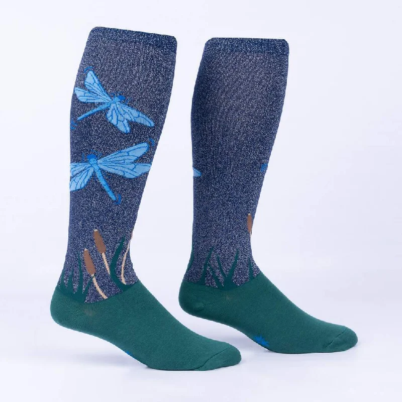 sock codes knee -  Dragonfly Women's Knee High Shimmer Socks in Extra Stretchy for Wide Calves