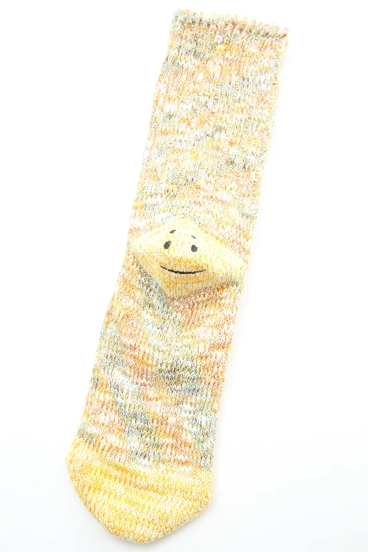 sock brands knee -  Kapital 56 Cotton Slub Yarns 3x1 Rib SMILIE Socks - Yellow