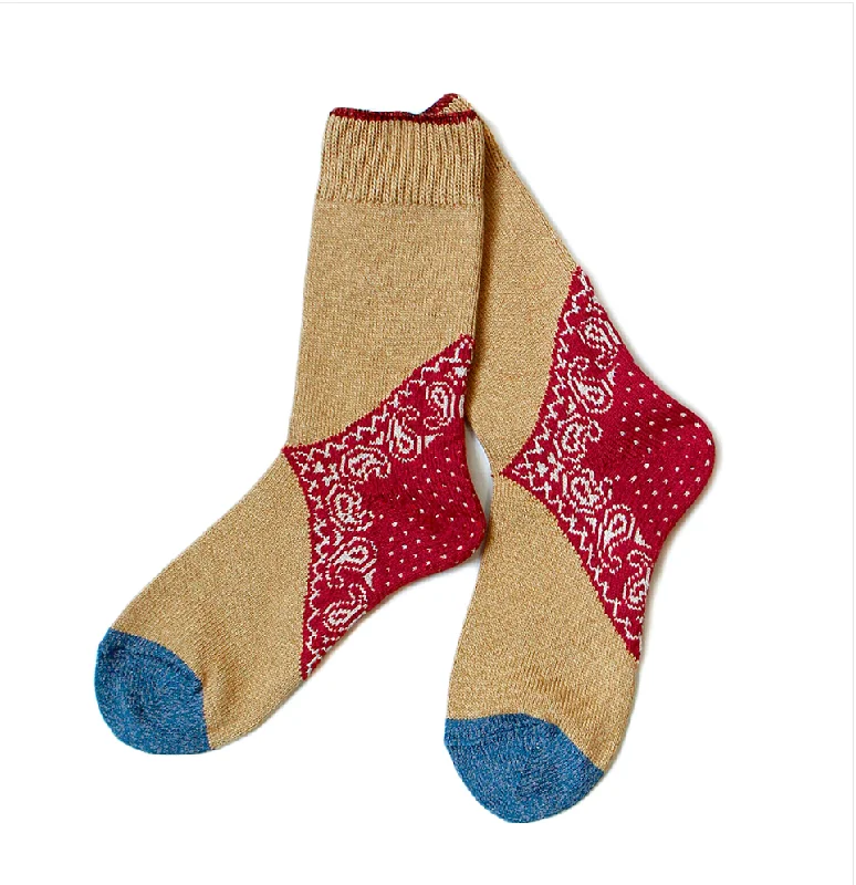 sock fashion crew -  Kapital 96 Heels Paisley Bandana Socks - Red