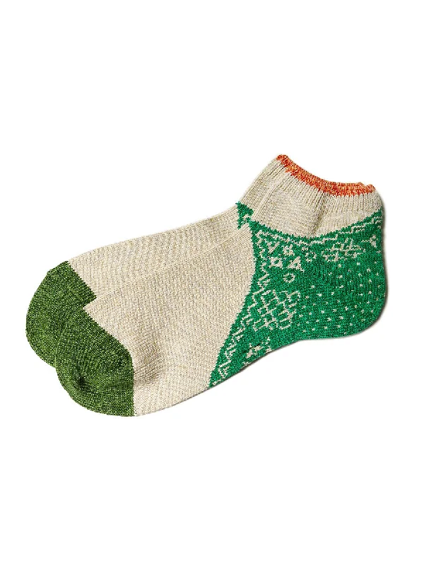 sock promotions crew -  Kapital 96 Yarns Bandana Heel Ankle Socks - Ecru x Green