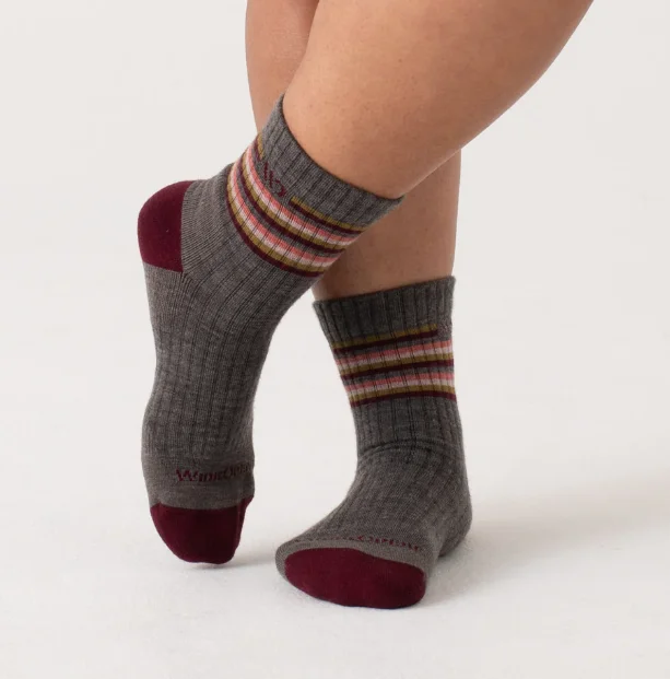 sock uses compression -  Wide Open/Darn Tough/WOMEN’S MULTI STRIPE CUSHIONED MICRO CREW SOCKS/9502