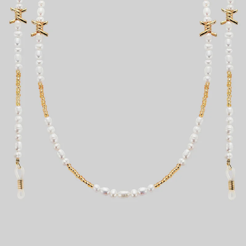 sunglasses with icy murmurs -  DIVINE. Barbed Wire & Ivory Pearl Sunglasses Chain - Gold