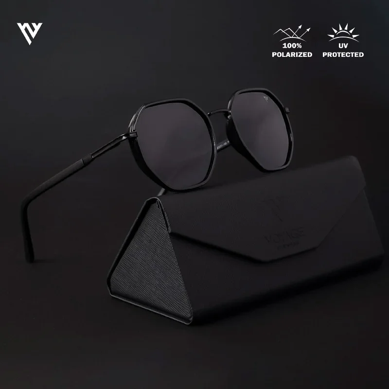 sunglasses for winter ticks -  Black Polarized Geometric Sunglasses - PMG4205