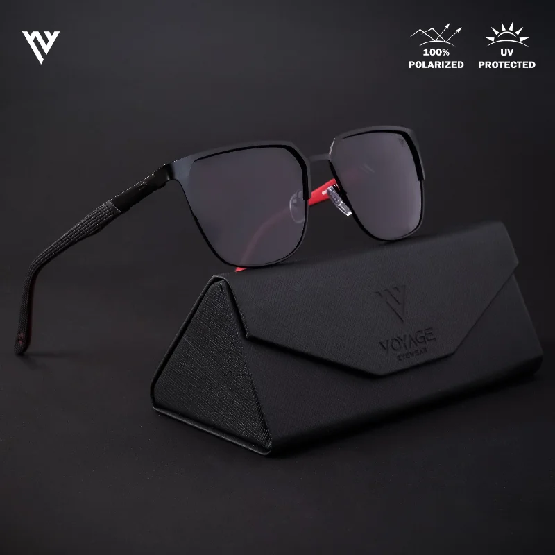 sunglasses for winter tides -  Black Polarized Square Sunglasses - PMG4282