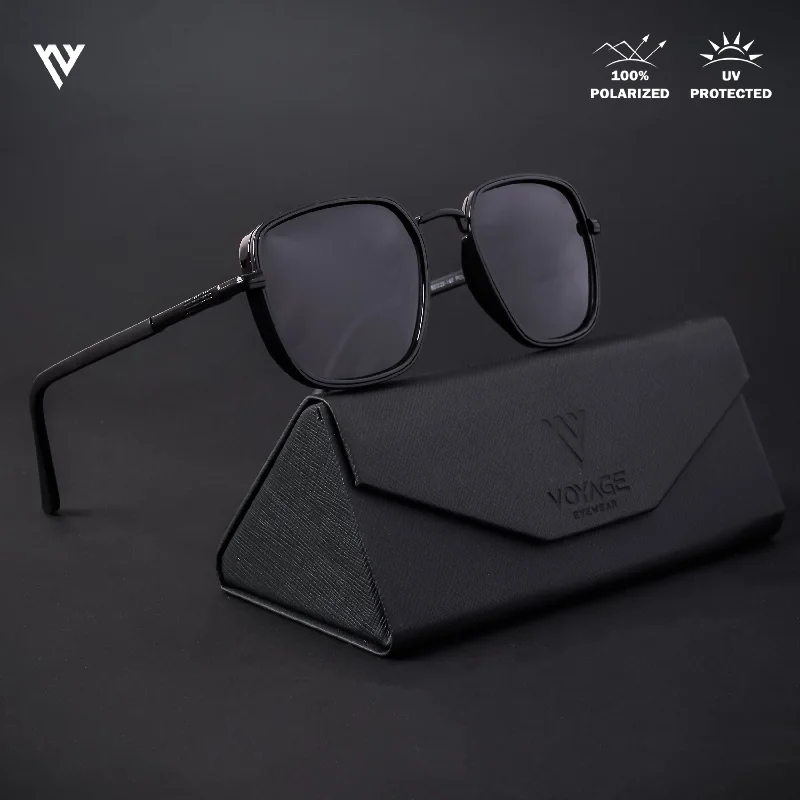 sunglasses with frosty roars -  Black Polarized Square Sunglasses - PMG4433