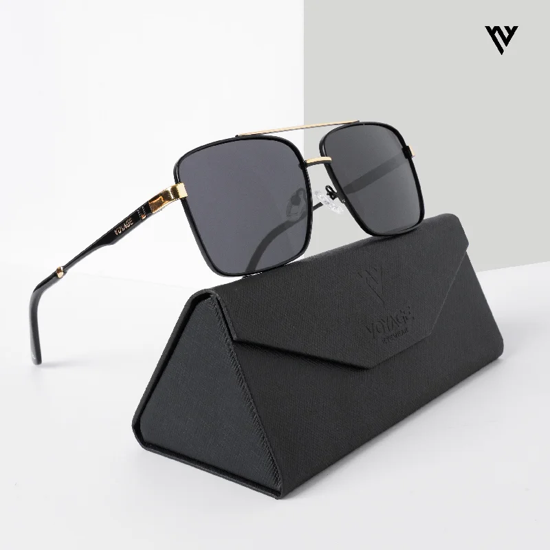 sunglasses for snowy highs -  Wayfarer Polarized Sunglasses (Black Lens | Black & Golden Frame - PMG5305)