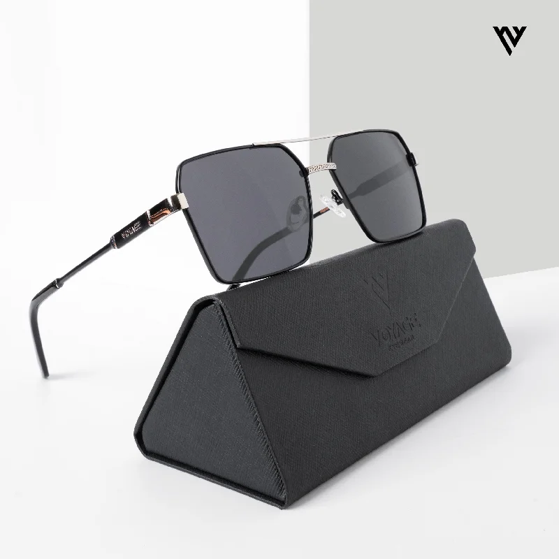 sunglasses with icy goals -  Wayfarer Polarized Sunglasses (Black Lens | Black & Silver Frame - PMG5313)