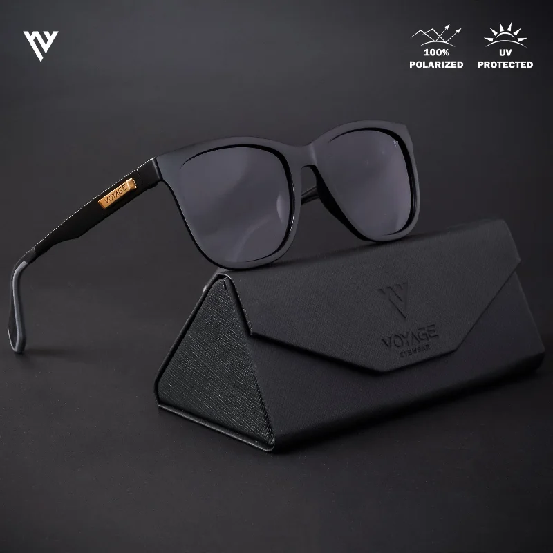 sunglasses for aurora views -  Active Matt Black Polarized Wayfarer Sunglasses - PMG4465