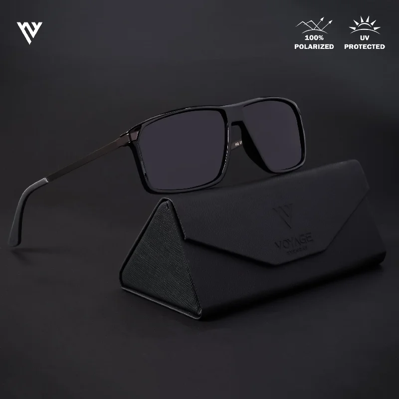 sunglasses for snowy corners -  Shine Black Polarized Wayfarer Sunglasses - PMG4445