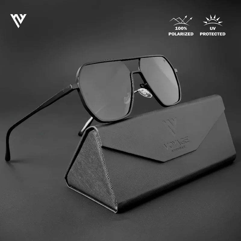 sunglasses with frosty hollows -  Vantage | Wayfarer Polarized Sunglasses (Black Lens | Black Frame - PMG5172)