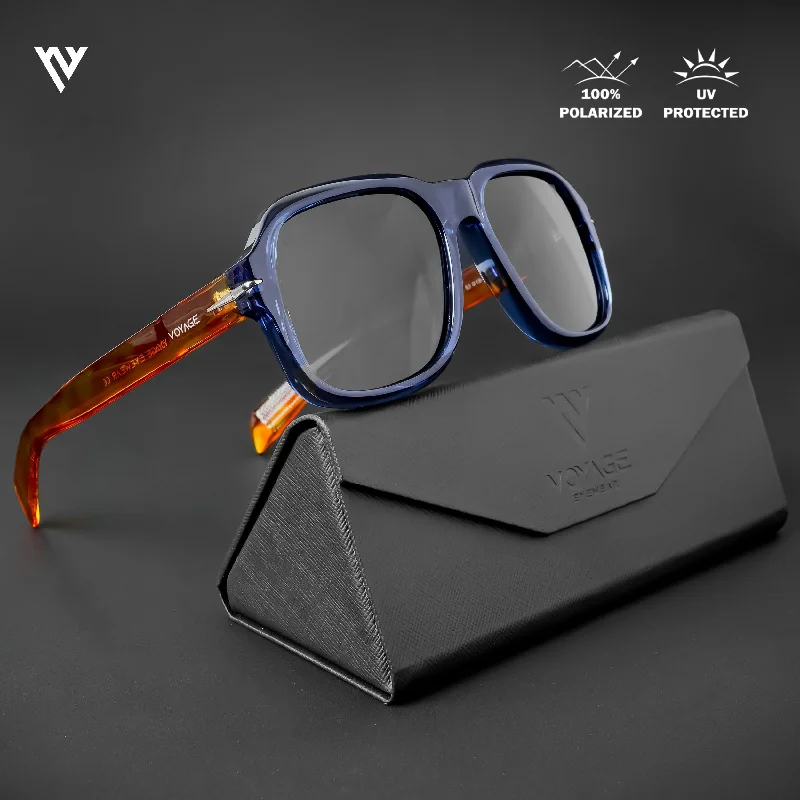 sunglasses for cozy vibes -  Wayfarer Polarized Sunglasses (Black Lens | Blue Frame - PMG4989)