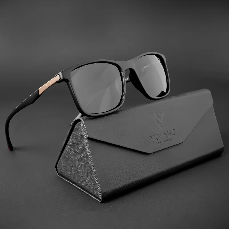 sunglasses with frosty borders -  Wayfarer Polarized Sunglasses (Black Lens | Matt Black Frame - PMG5042)