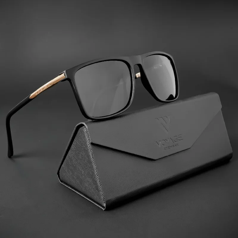 sunglasses with icy splashes -  Wayfarer Polarized Sunglasses (Black Lens | Matt Black Frame - PMG5046)