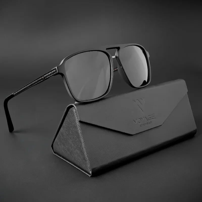 sunglasses with icy finish -  Nexus | Wayfarer Polarized Sunglasses (Black Lens | Matt Black Frame - PMG5053)