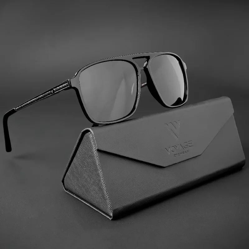 sunglasses with icy heights -  Nexus | Wayfarer Polarized Sunglasses (Black Lens | Shine Black Frame - PMG5052)