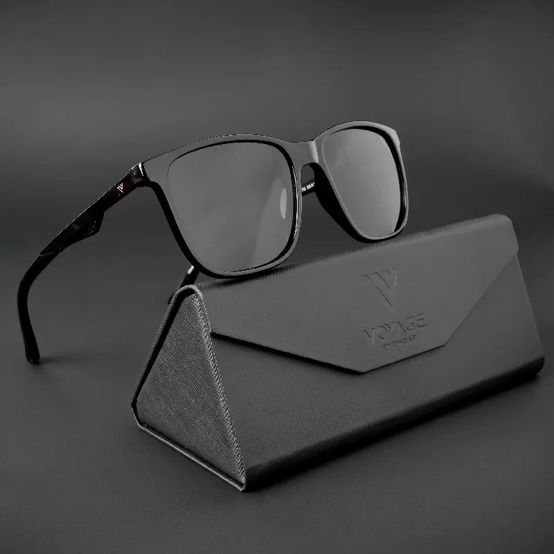 sunglasses for winter -Wayfarer Polarized Sunglasses (Black Lens | Shine Black Frame - PMG5056)