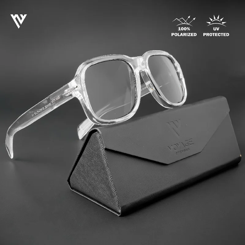 sunglasses for snowy hearts -  Wayfarer Polarized Sunglasses (Black Lens | Transparent Frame - PMG4988)